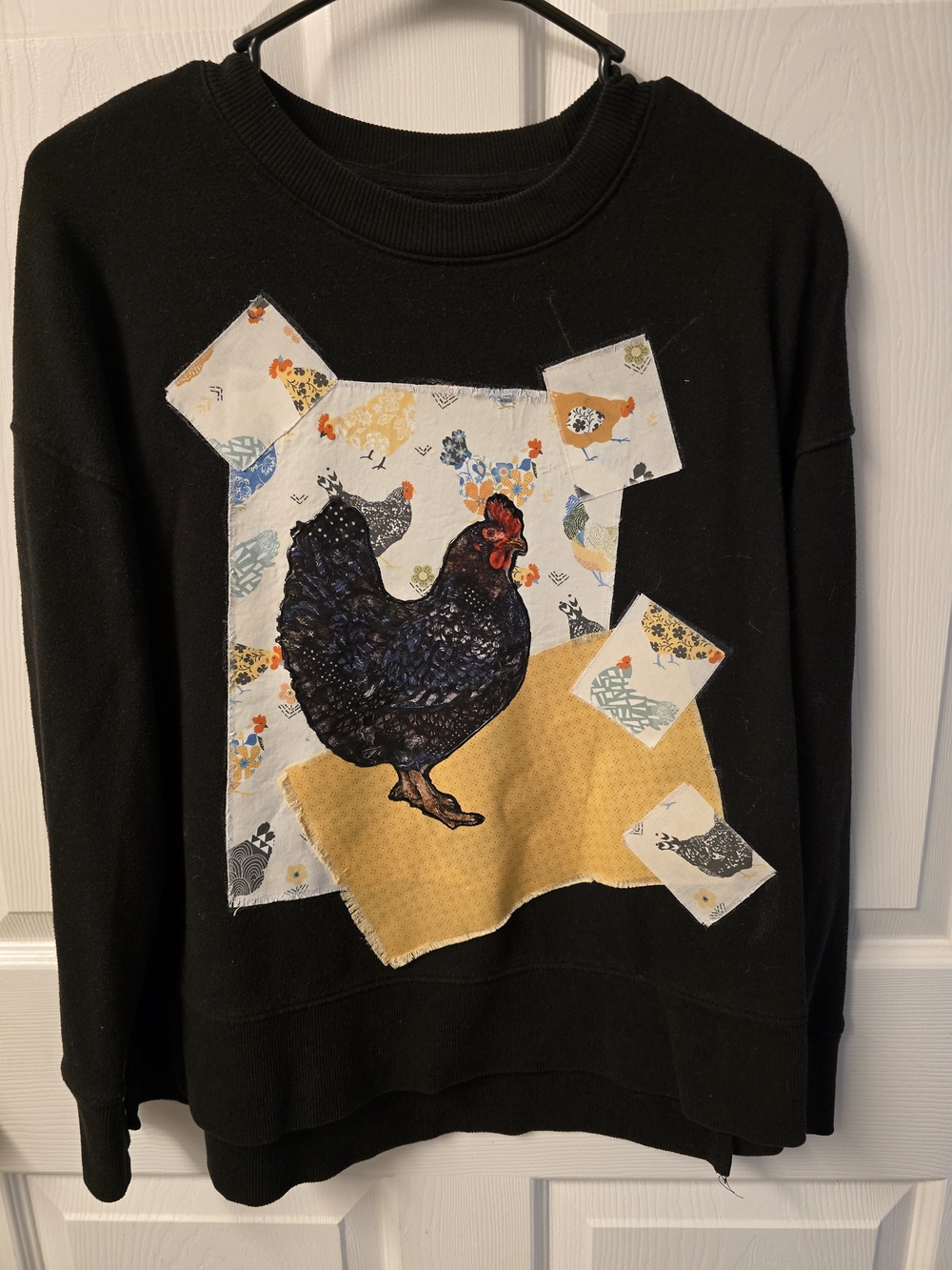 Black Women's Pullover Sweatshirt with Chicken Patchwork